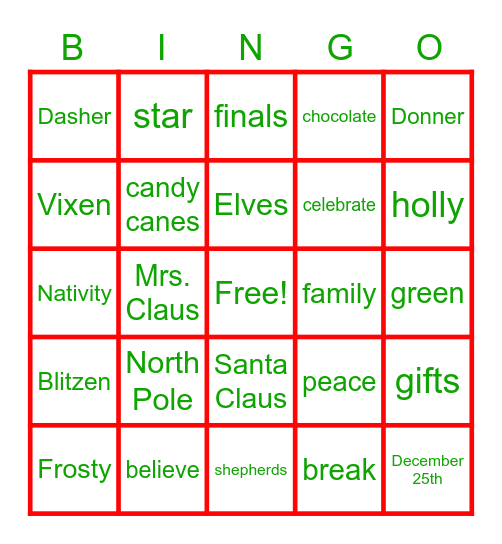 NHS December Bingo! Bingo Card