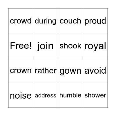 4th spelling words Bingo Card