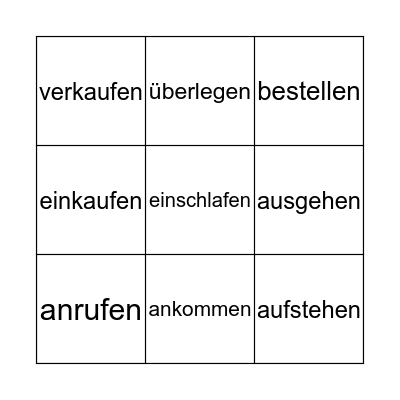 Separable and Inseparable Prefix Verbs Bingo Card