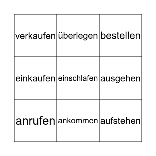 Separable and Inseparable Prefix Verbs Bingo Card