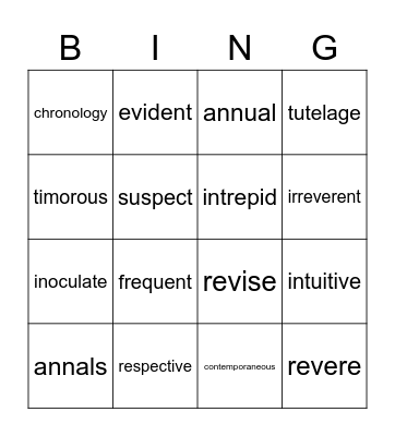 Final Vocabulary Bingo Card