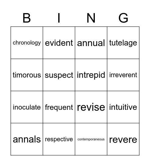 Final Vocabulary Bingo Card