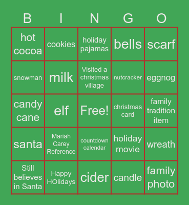 Virtual Christmas Bingo Card