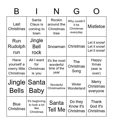 Christmas Songs Bingo Card