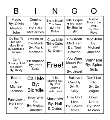 Birthday Music Bingo Card