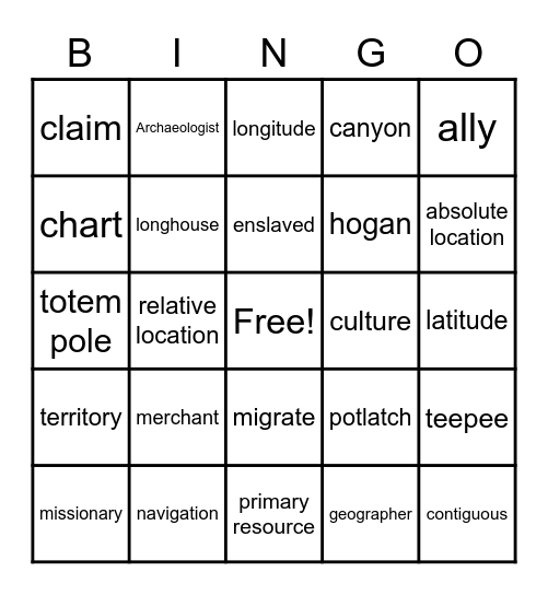 Soc. St. Vocab Bingo Card