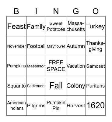 Thanksgiving Bingo Card