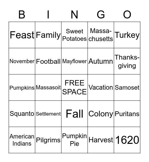 Thanksgiving Bingo Card