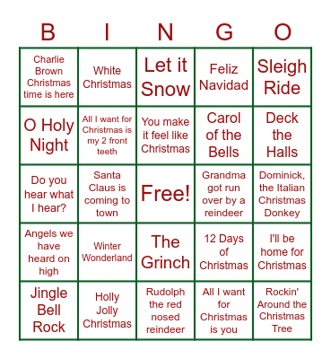 LKMS Christmas Music Bingo Card