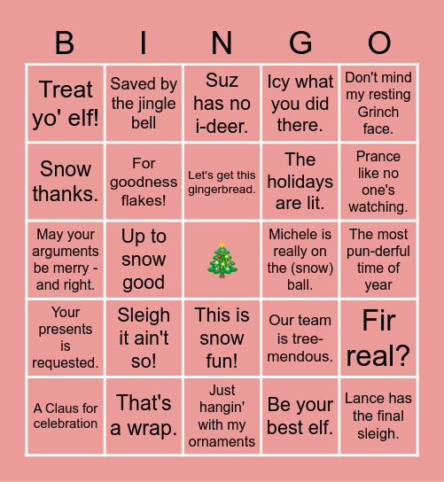 Hilarious Holiday Puns Bingo Card