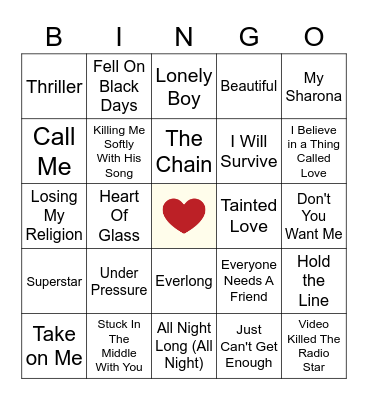 TOP POP Bingo Card