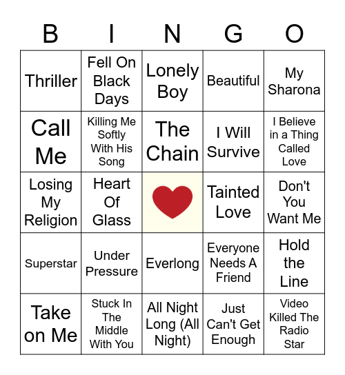 TOP POP Bingo Card