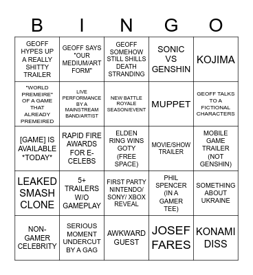 The Game Awards 2023 Bingo Card