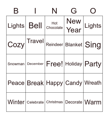 Winter Signs Bingo Card