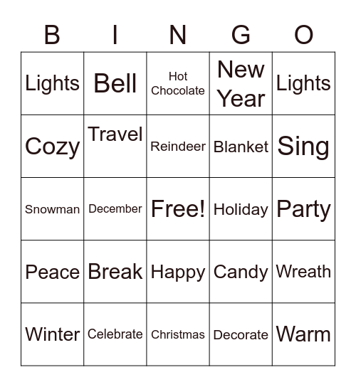 Winter Signs Bingo Card