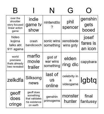 Gay awards 2022 Bingo Card