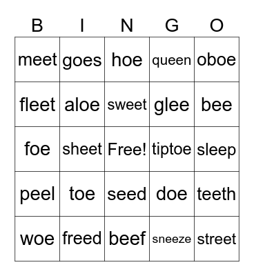 oe/ee BINGO Card