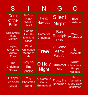 Christmas SINGO Bingo Card