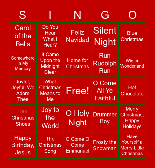 Christmas SINGO Bingo Card