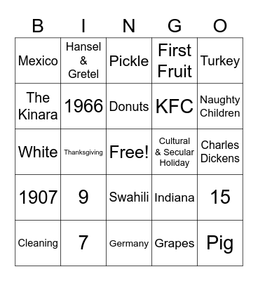 Happy Holidays! Bingo Card