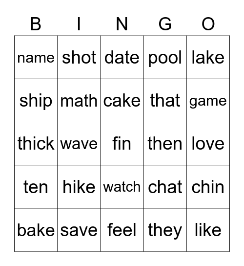 CVC & CVCe Bingo Card