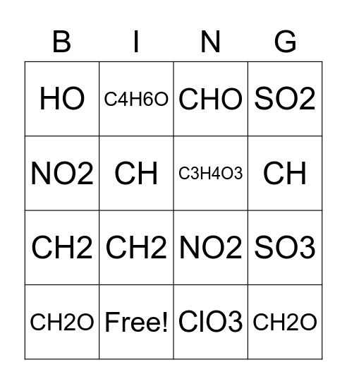 Empirical Formula Bingo! Bingo Card