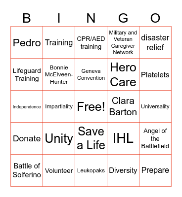 Red Cross Year-End Celebration Bingo Card