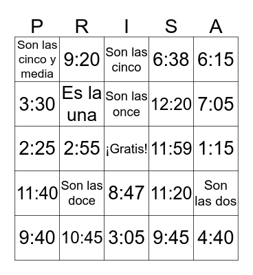 ¿Qué Hora Es? Bingo Card