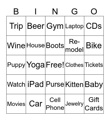 Gift List Bingo! Bingo Card