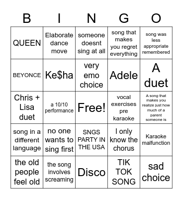 2022 KARAOKE BINGO Card