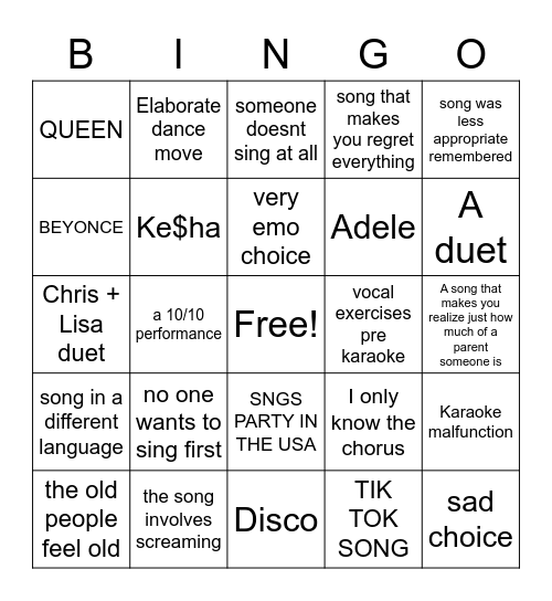 2022 KARAOKE BINGO Card