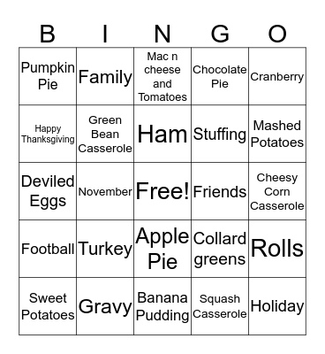 THANKSGIVING Bingo Card