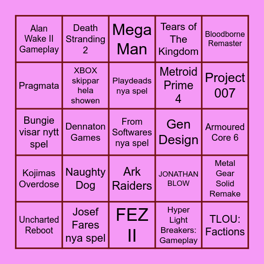 GAME AWARDS 2022 Bingo Card