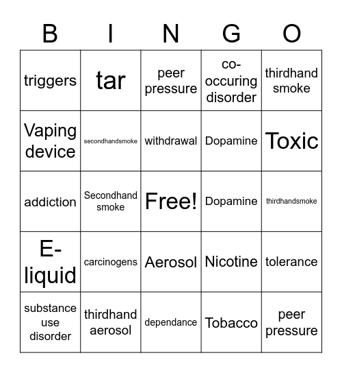 Tobacco bingo Card