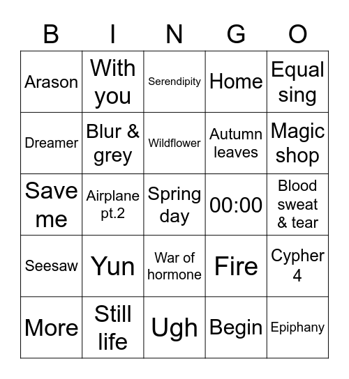 miniminizzLover 🐸💗 Bingo Card