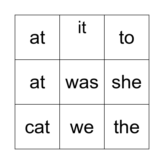 Sight words 1 Bingo Card
