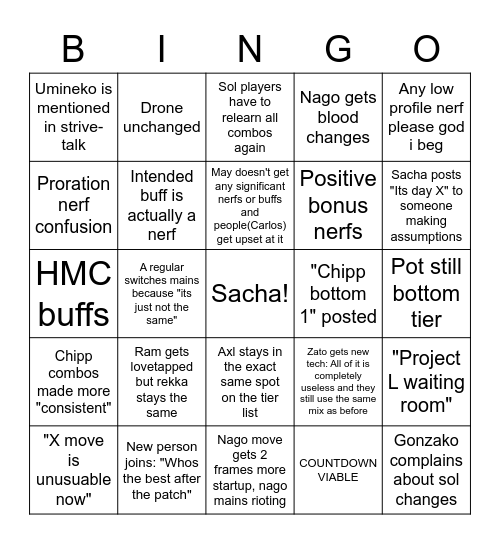 patch Bingo Card