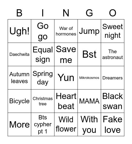 Bangtanfrevr Bingo Card