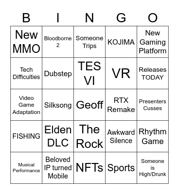 TGA 2022 Bingo Card