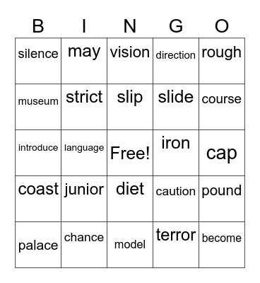 Bingo 1 Bingo Card