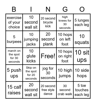 Fitness Bingo! Bingo Card
