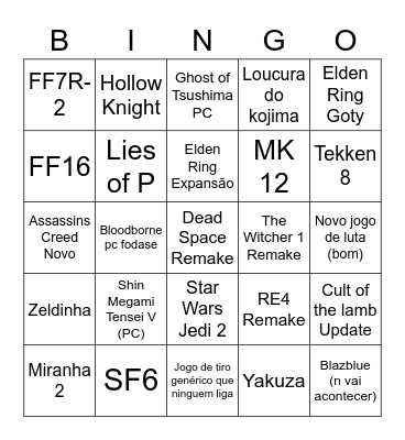TGA Bingo Card