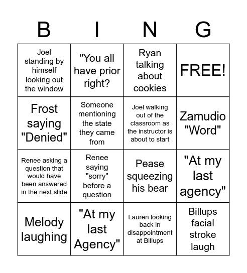 POST ACADEMY Bingo Card