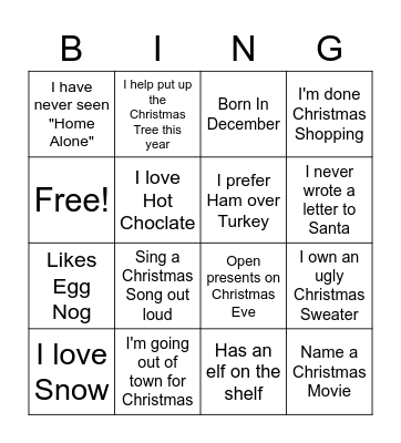 Christmas Bingo Card