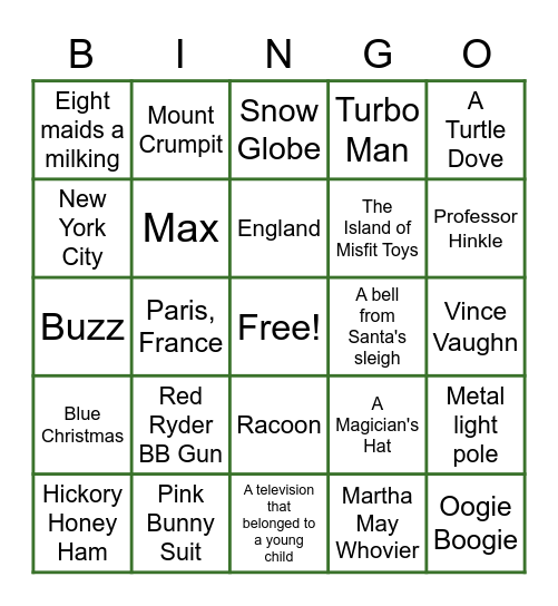 Christmas Movie Trivia Bingo Card