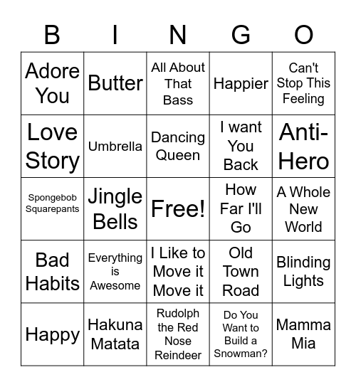 Music Trivia Bingo Card