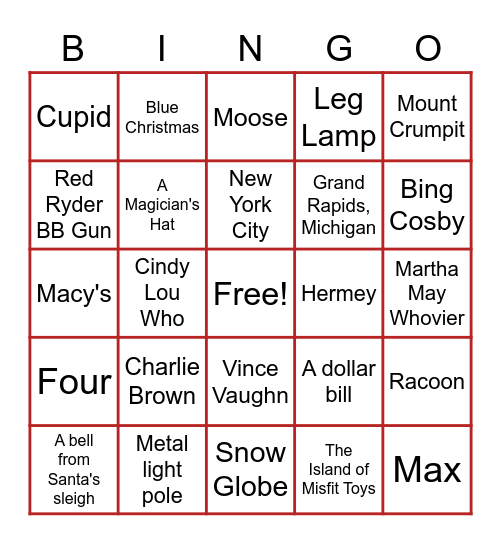 Christmas Movie Trivia Bingo Card