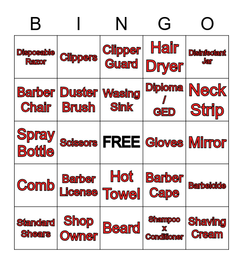 Barber Bingo Card