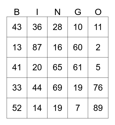 Thanksgiving Bingo Card