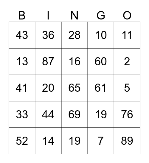 Thanksgiving Bingo Card